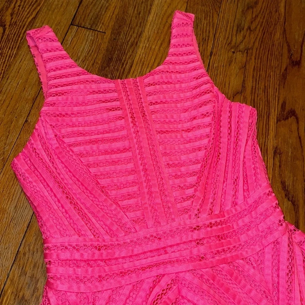 Lilly Pulitzer Tilly Midi Dress crochet knit stripe flare tiki Barbie pink XS
